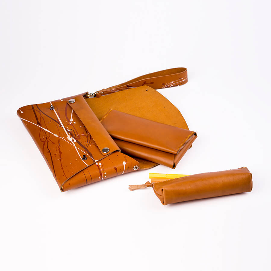 Genuine Leather Splatter Hand Bag 